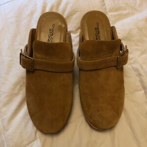 Charlotte Stone Brown Suede Buckle Mules clogs platform size 9